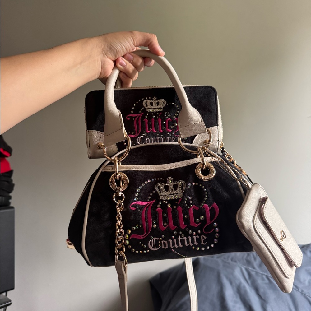 Juicy Couture Black and Pink Satchel with Gold Hardware